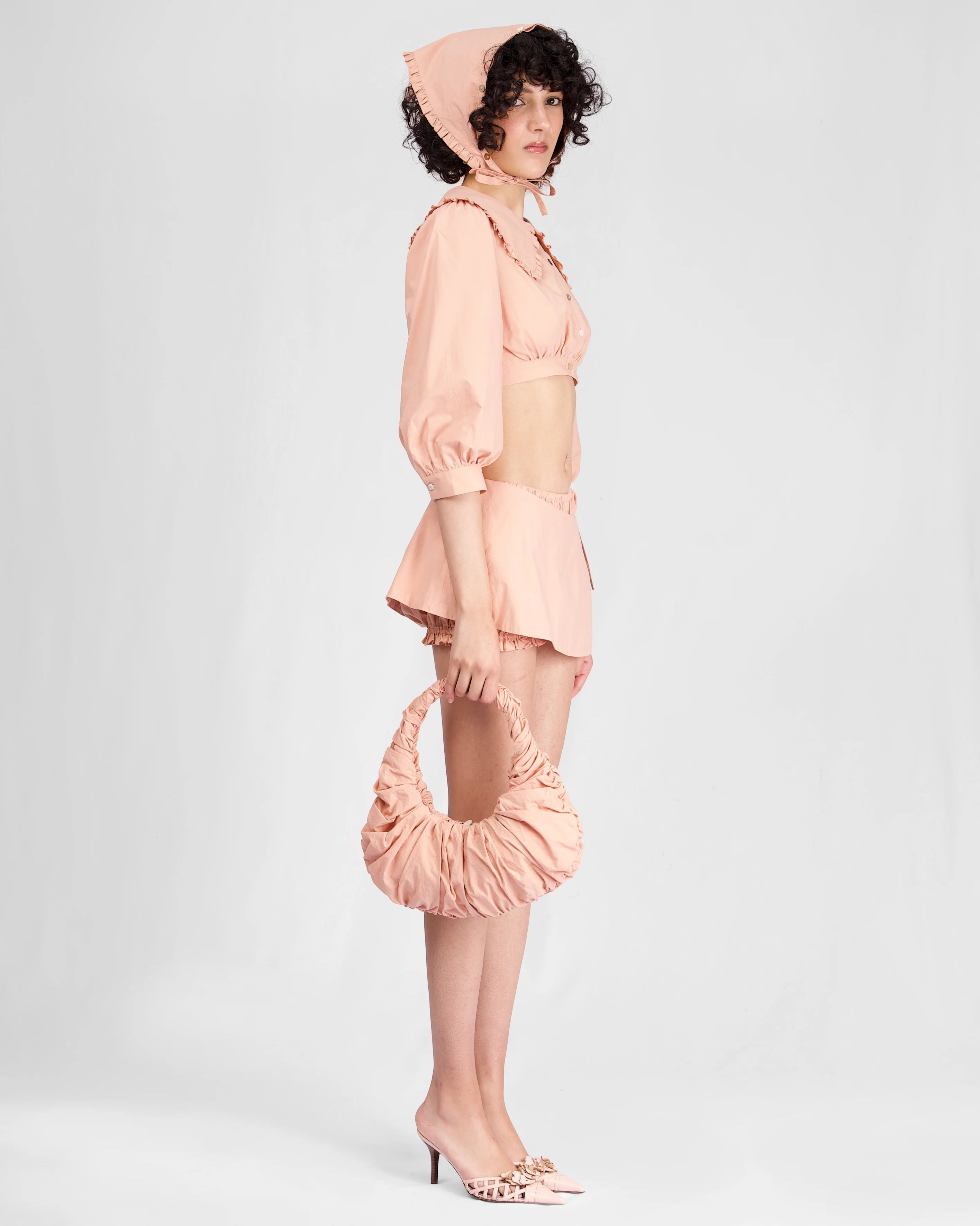 Collar Crop Blouse - Peach - Image 4