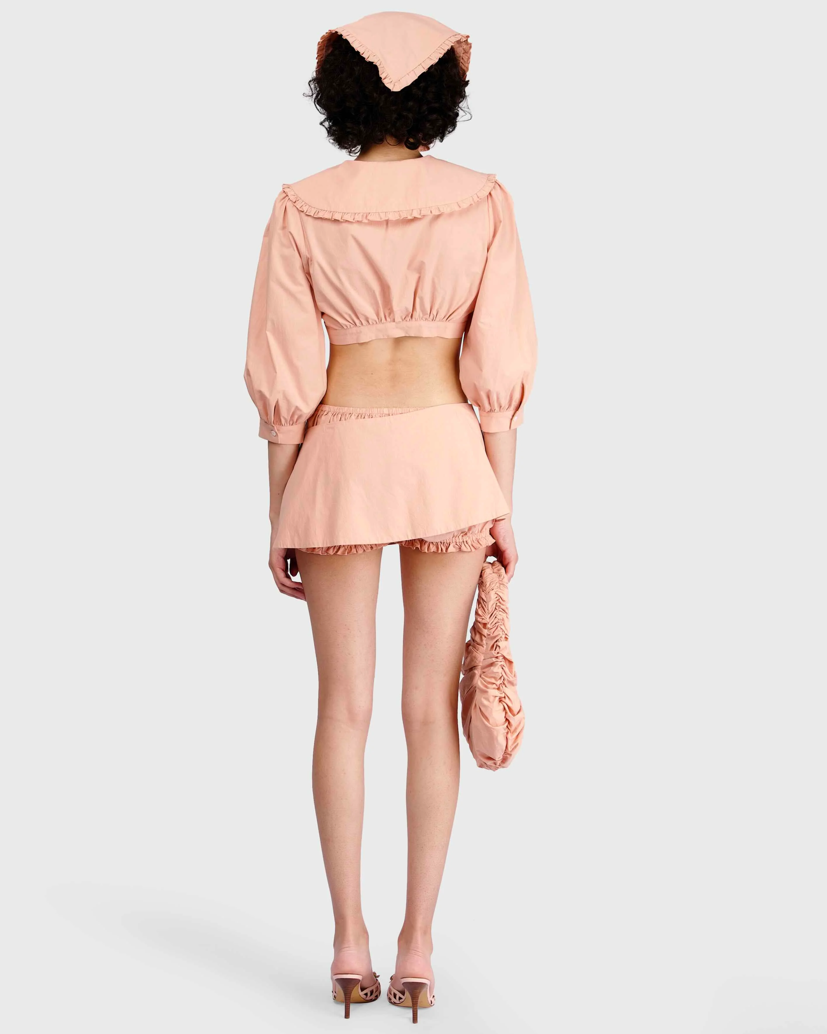 Collar Crop Blouse - Peach - Image 5