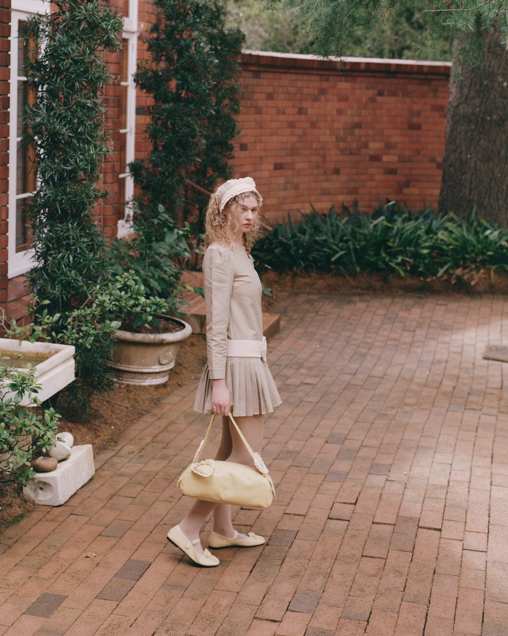 Dropwaist Pleat Dress - Fawn - Image 3
