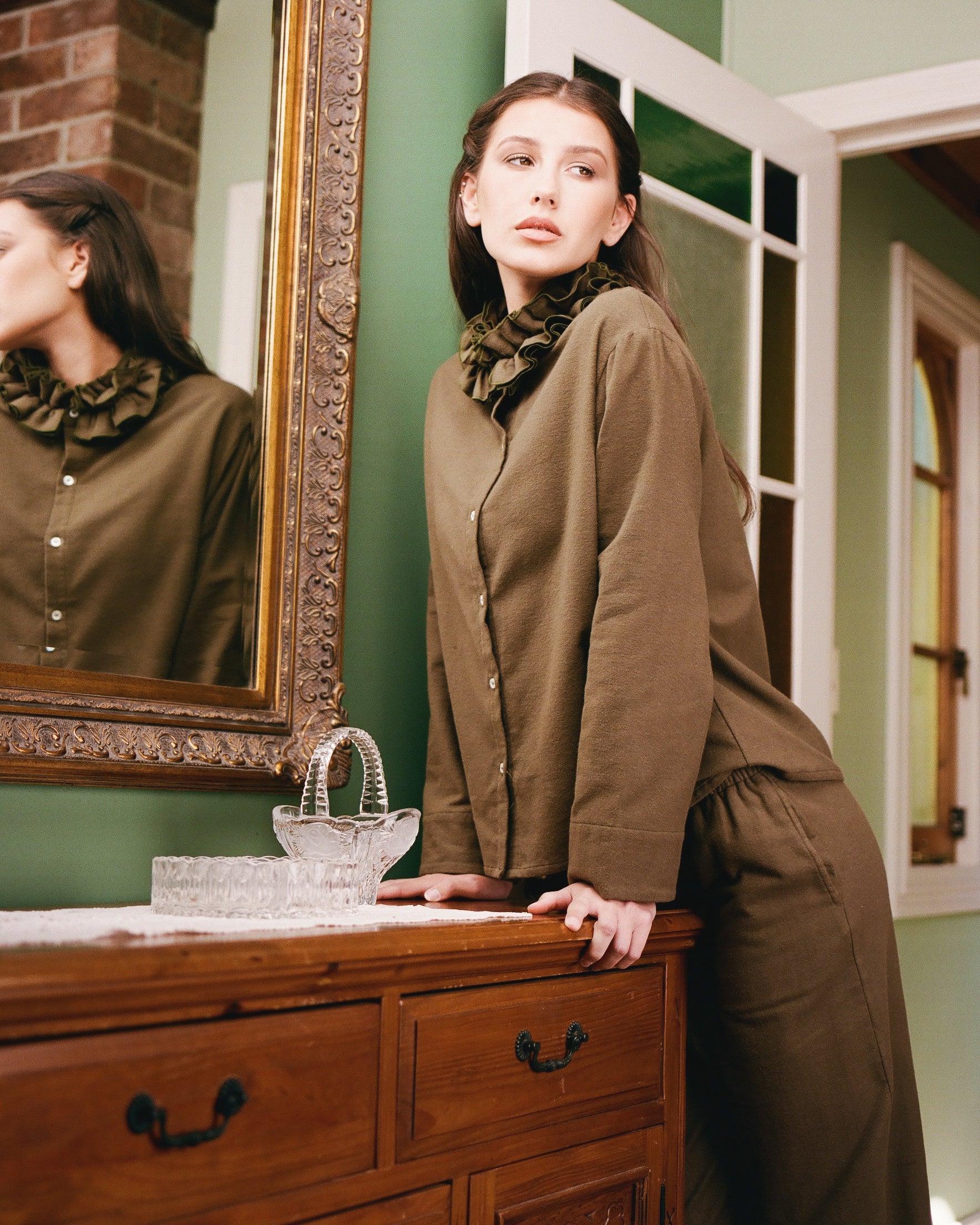Flannel Ruffle Blouse - Eucalyptus - Image 3