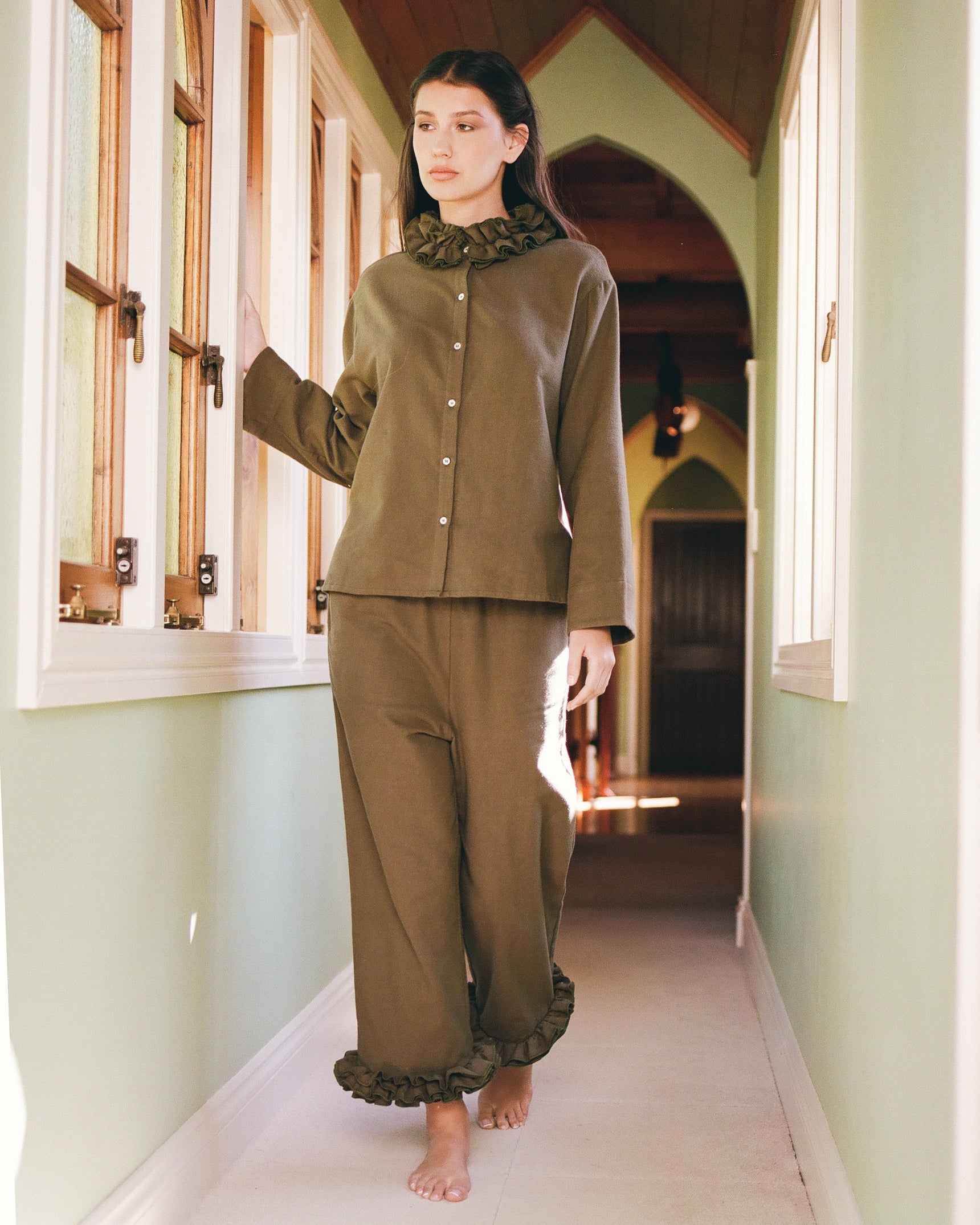 Flannel Ruffle Blouse - Eucalyptus - Image 5