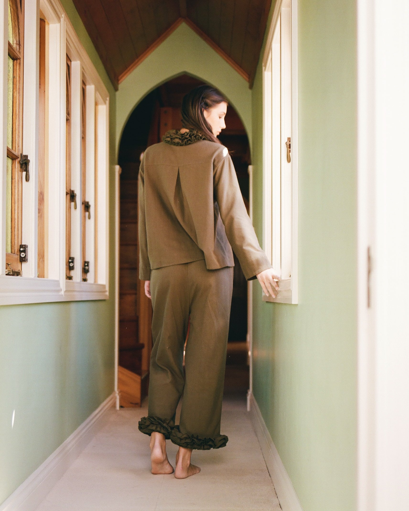 Flannel Ruffle Pant - Eucalyptus - Image 5