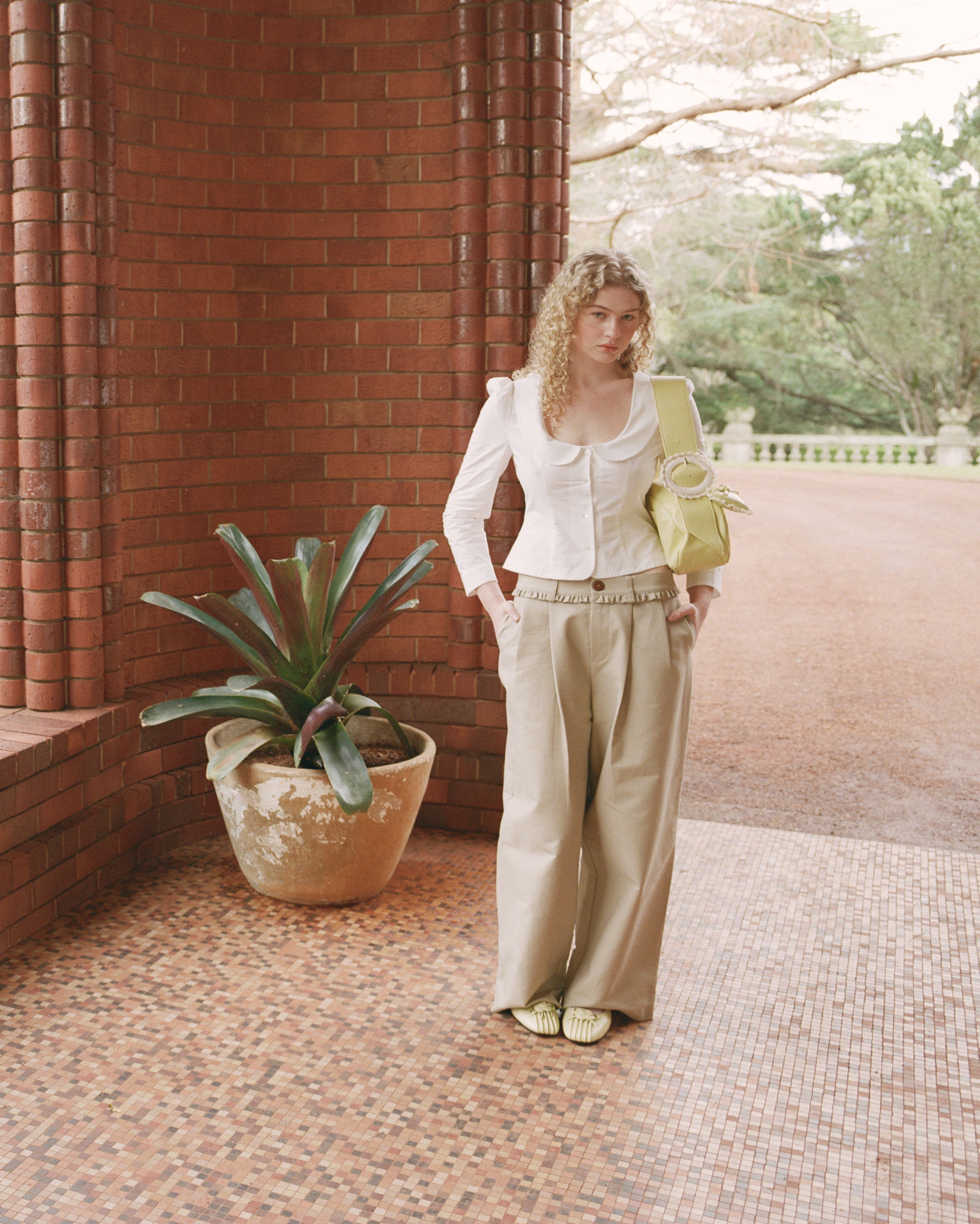 Frill Cotton Trousers - Fawn - Image 3