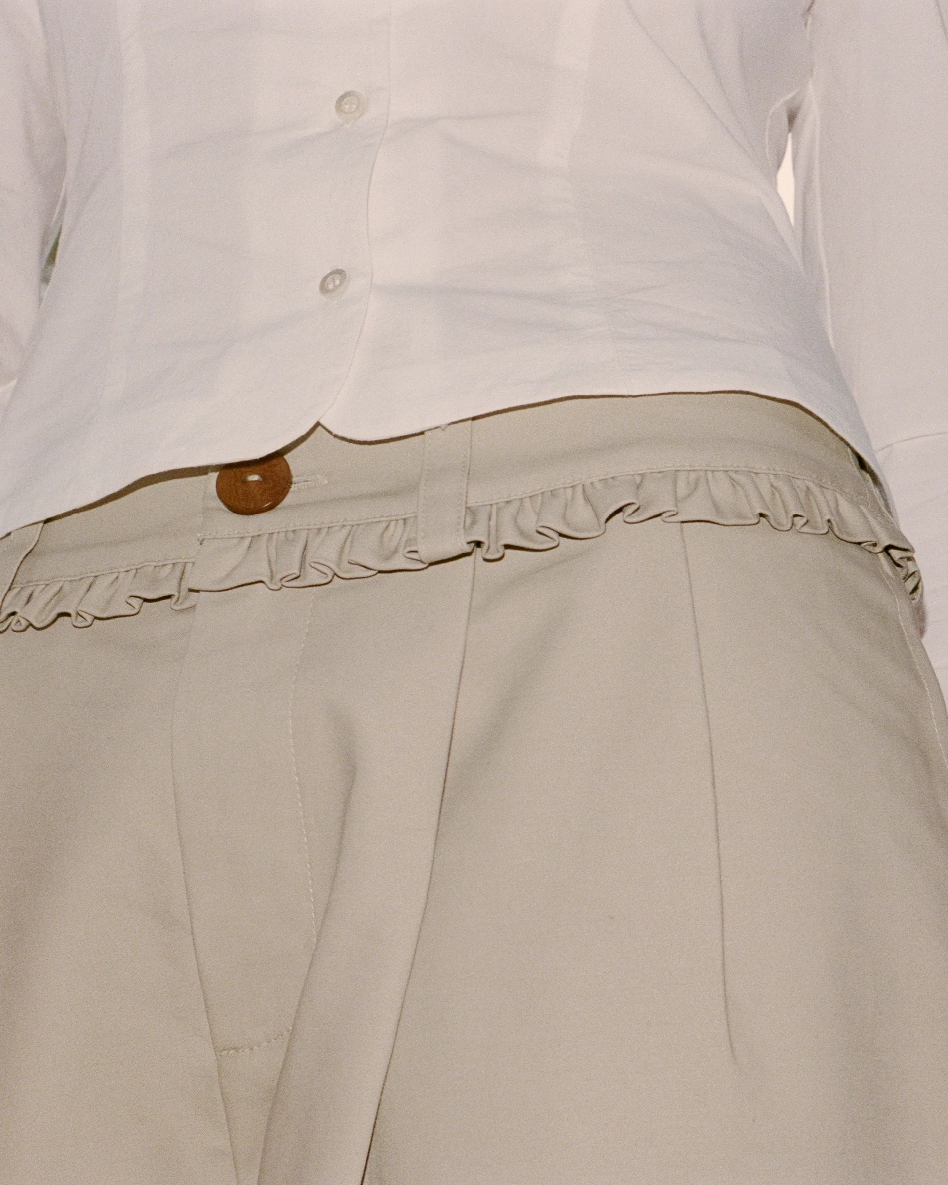 Frill Cotton Trousers - Fawn - Image 5