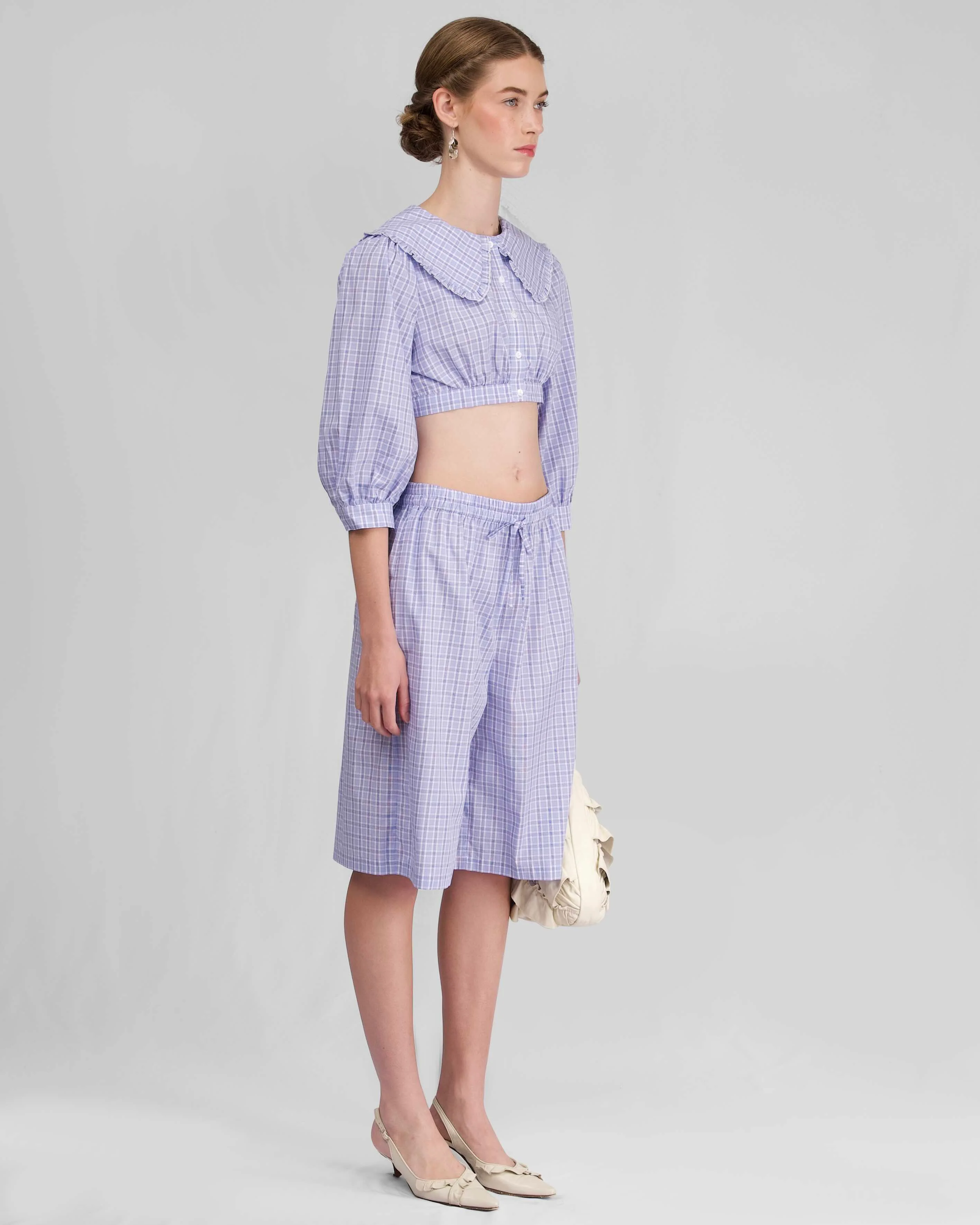 Drawstring Long Boxer - Sky Blue Check - Image 4