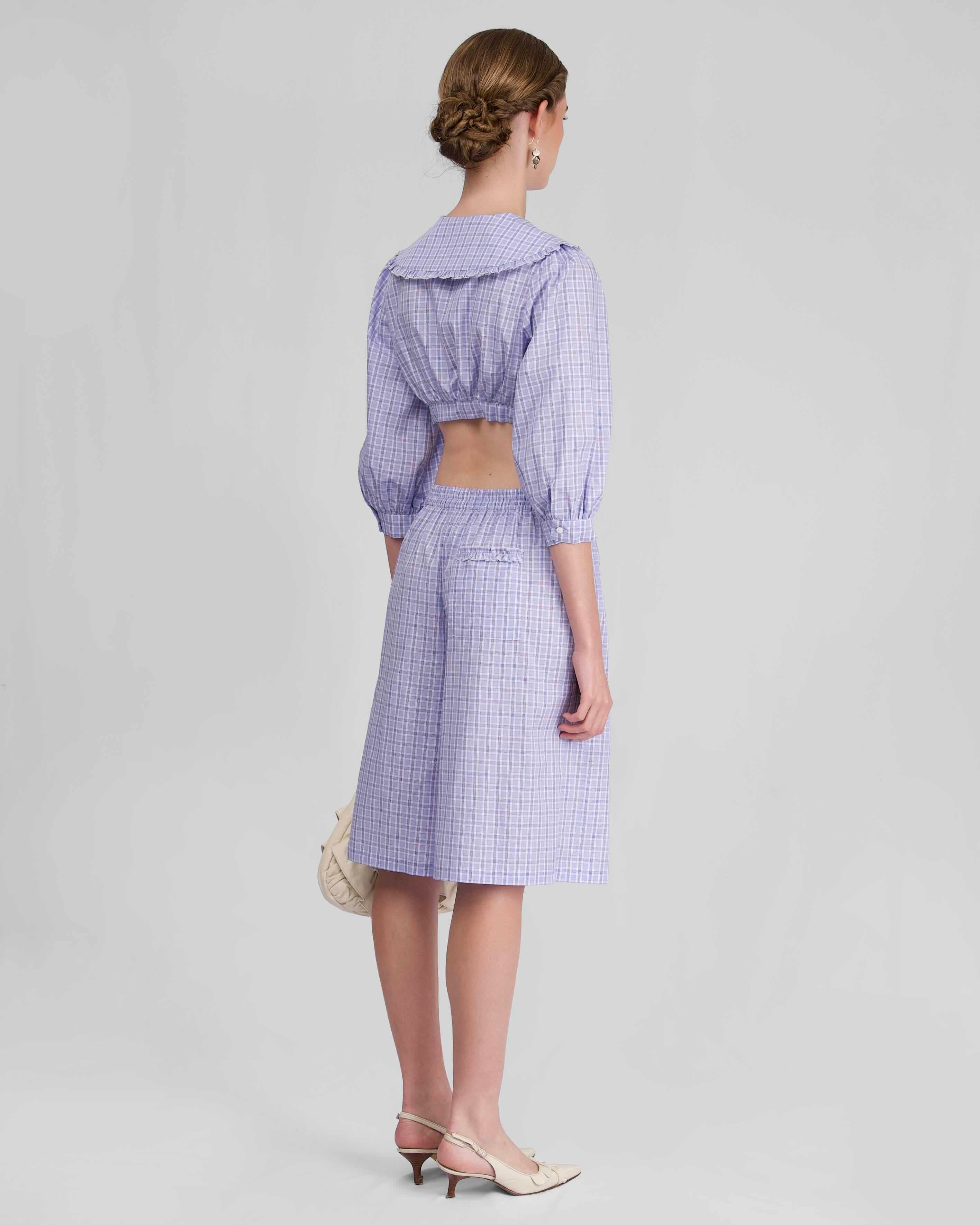 Drawstring Long Boxer - Sky Blue Check - Image 5