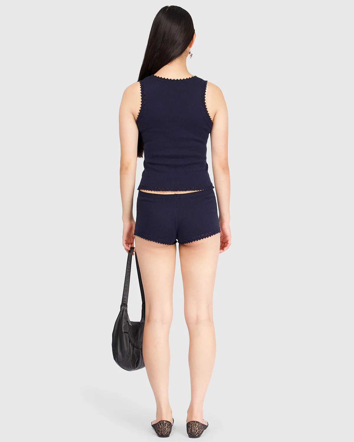 Lace Knit Micro Shorts - Navy - Image 5