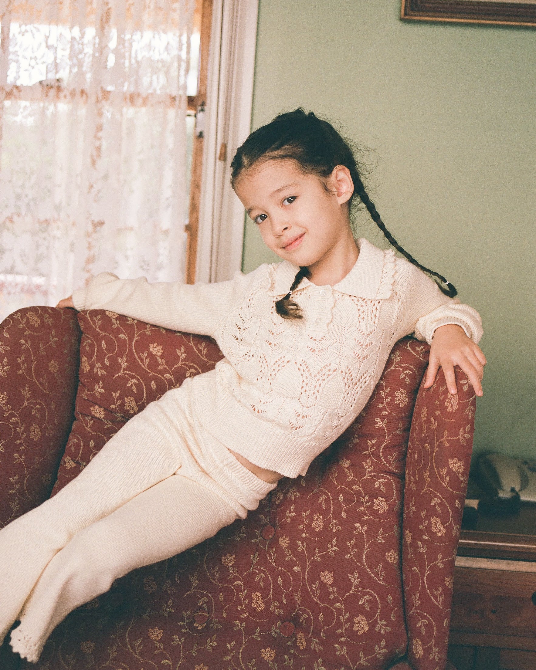 Mini Buttoned Lace Knit Pullover - Porcelain - Image 3