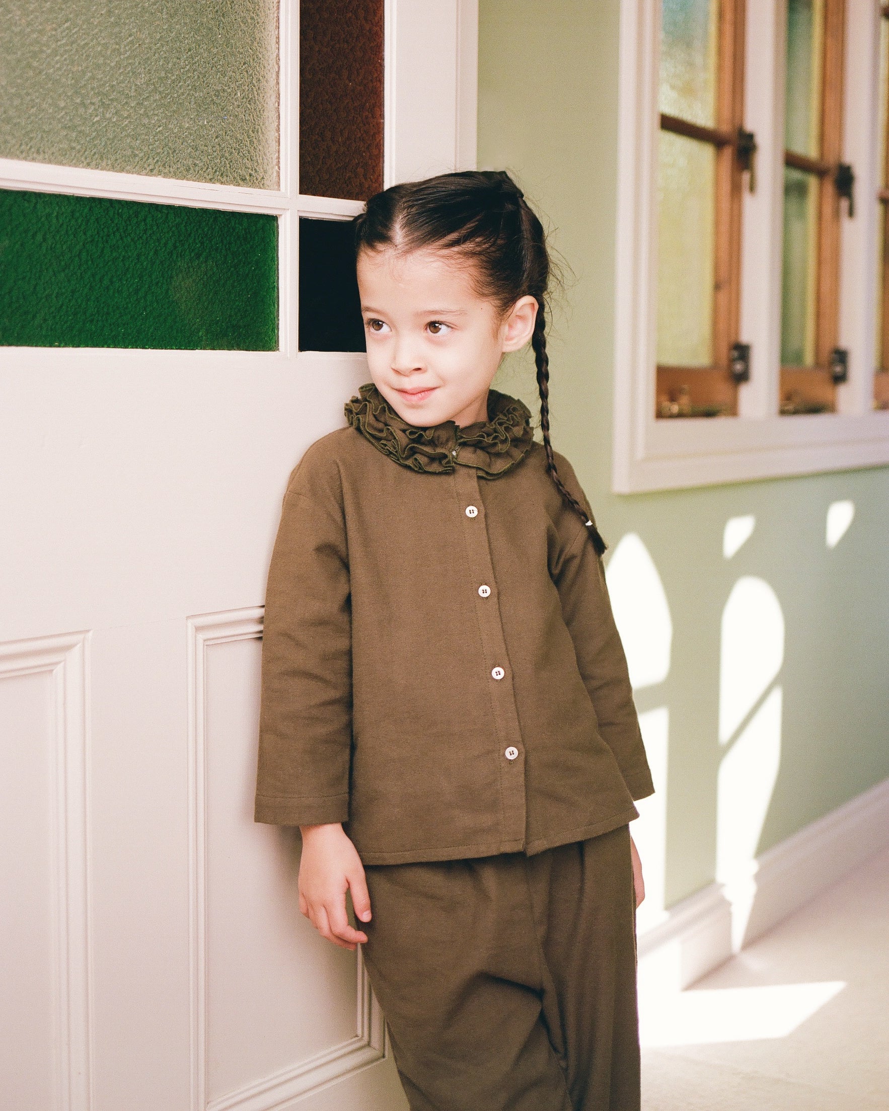 Mini Flannel Ruffle Blouse - Eucalyptus - Image 6