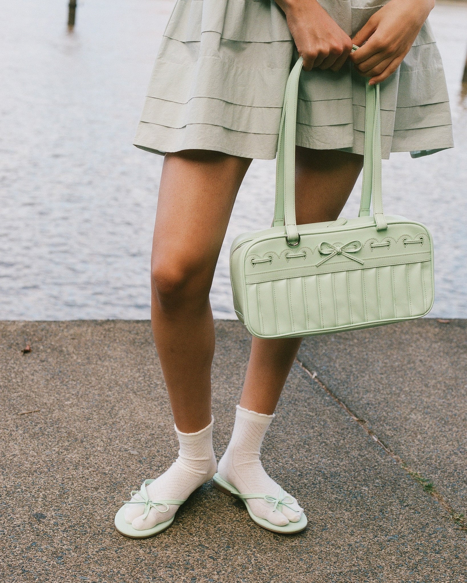 Ribbon Stitch Shoulder Bag - Mint - Image 3