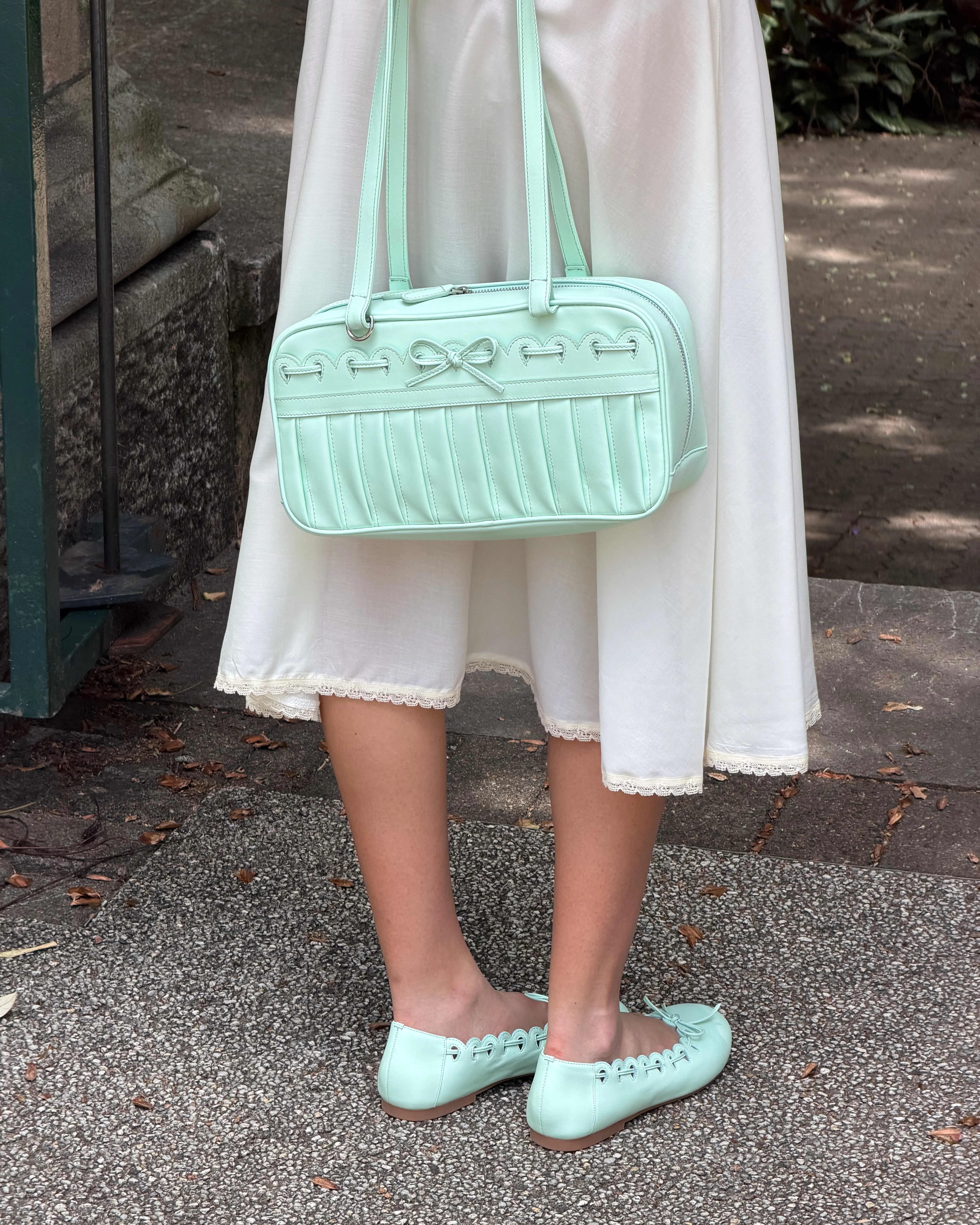 Ribbon Stitch Shoulder Bag - Mint - Image 6