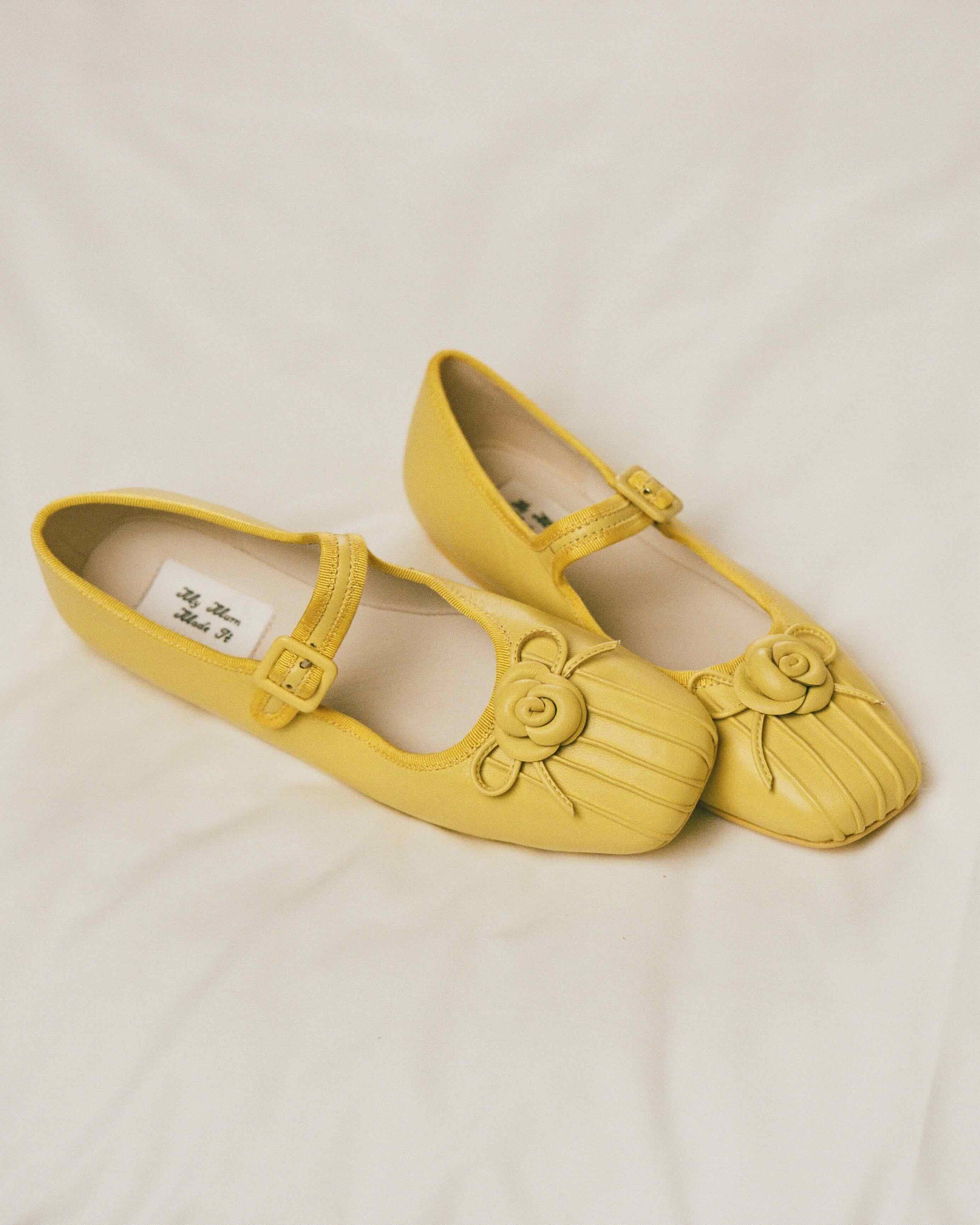 Rosette Leather Mary Janes - Marigold - Image 3