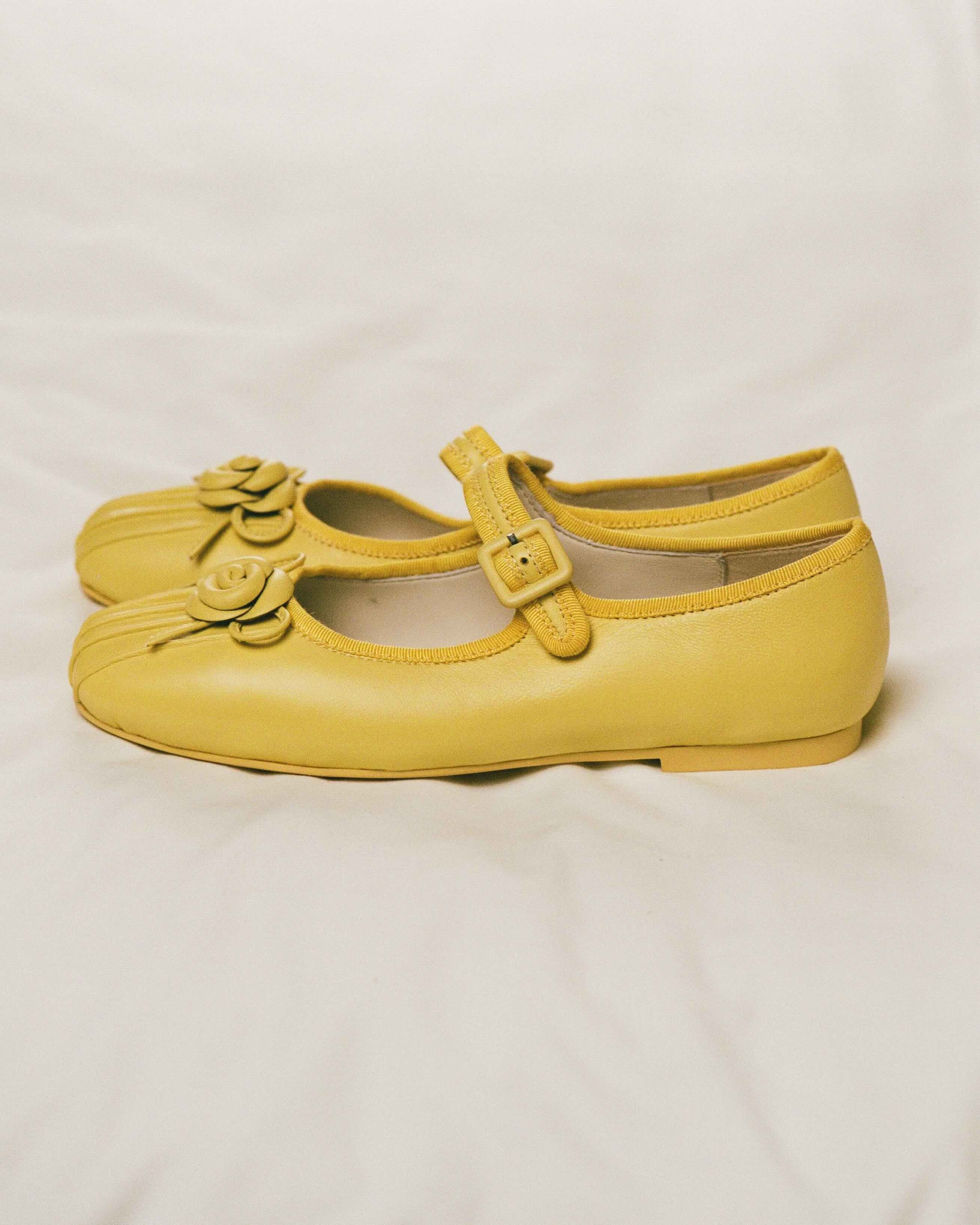 Rosette Leather Mary Janes - Marigold - Image 4