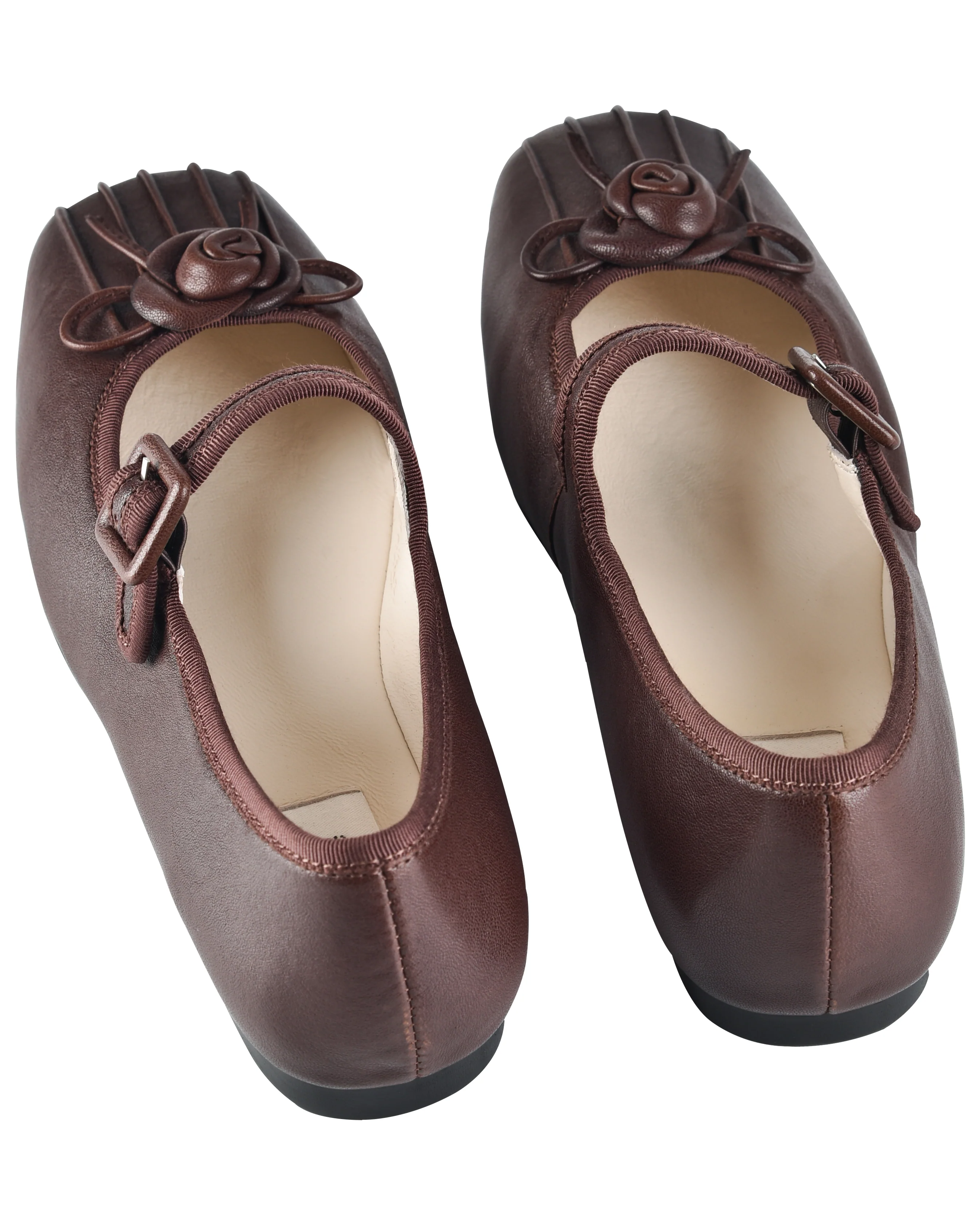Rosette Leather Mary Janes - Saddle - Image 11