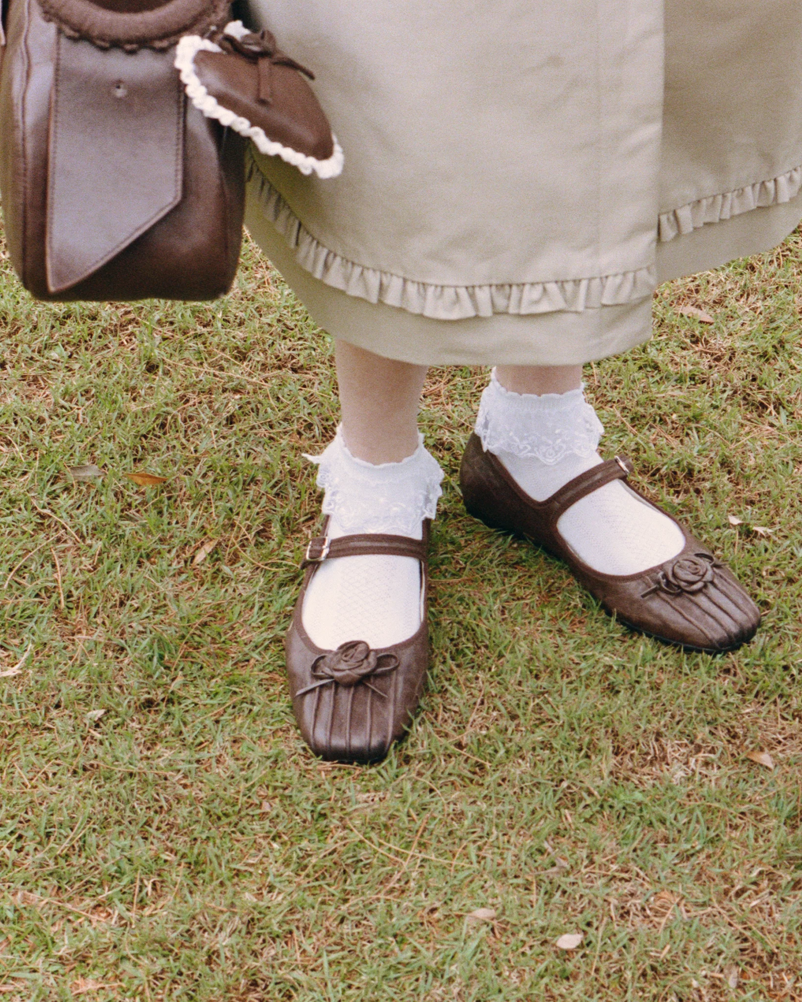 Rosette Leather Mary Janes - Saddle - Image 6