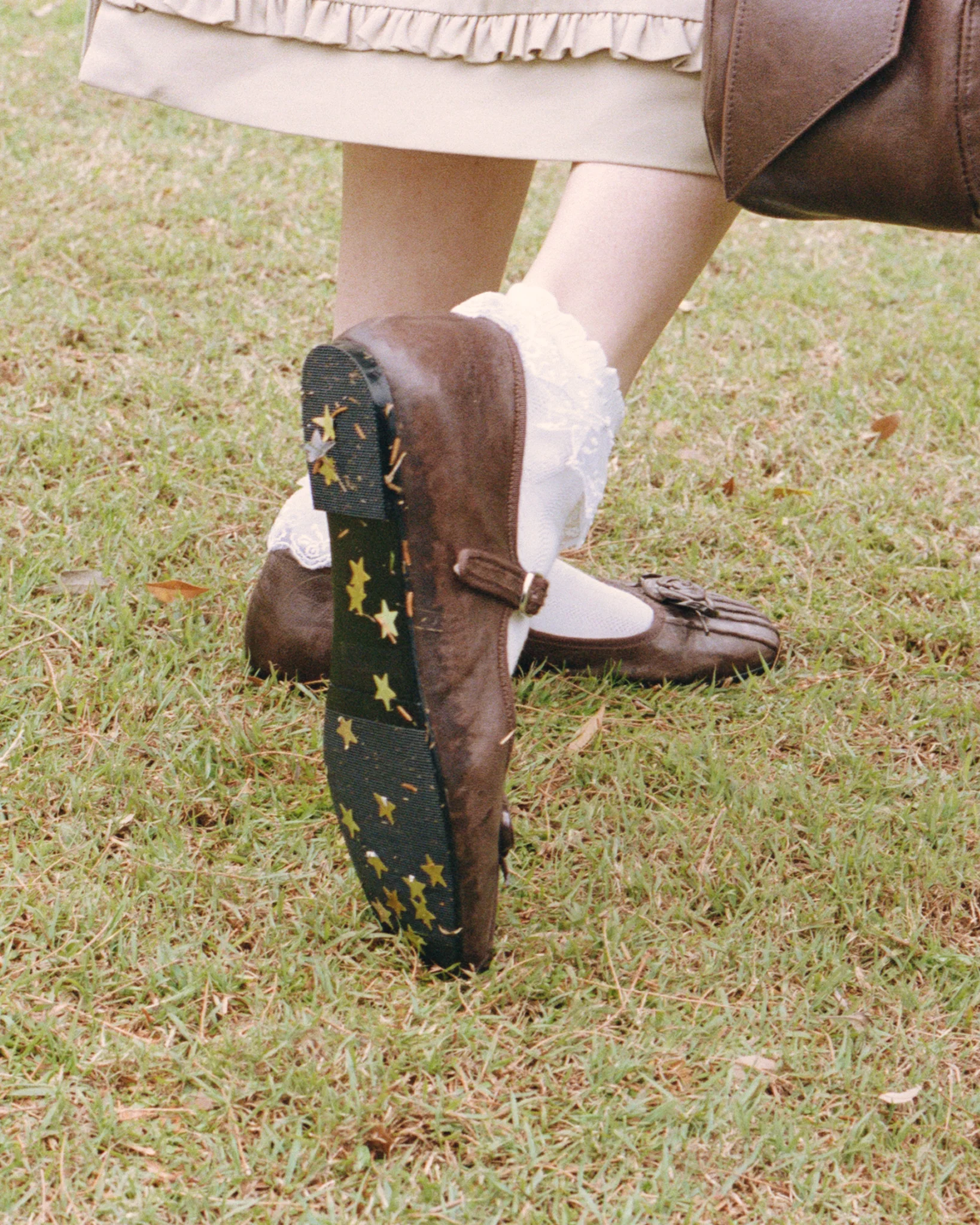 Rosette Leather Mary Janes - Saddle - Image 7