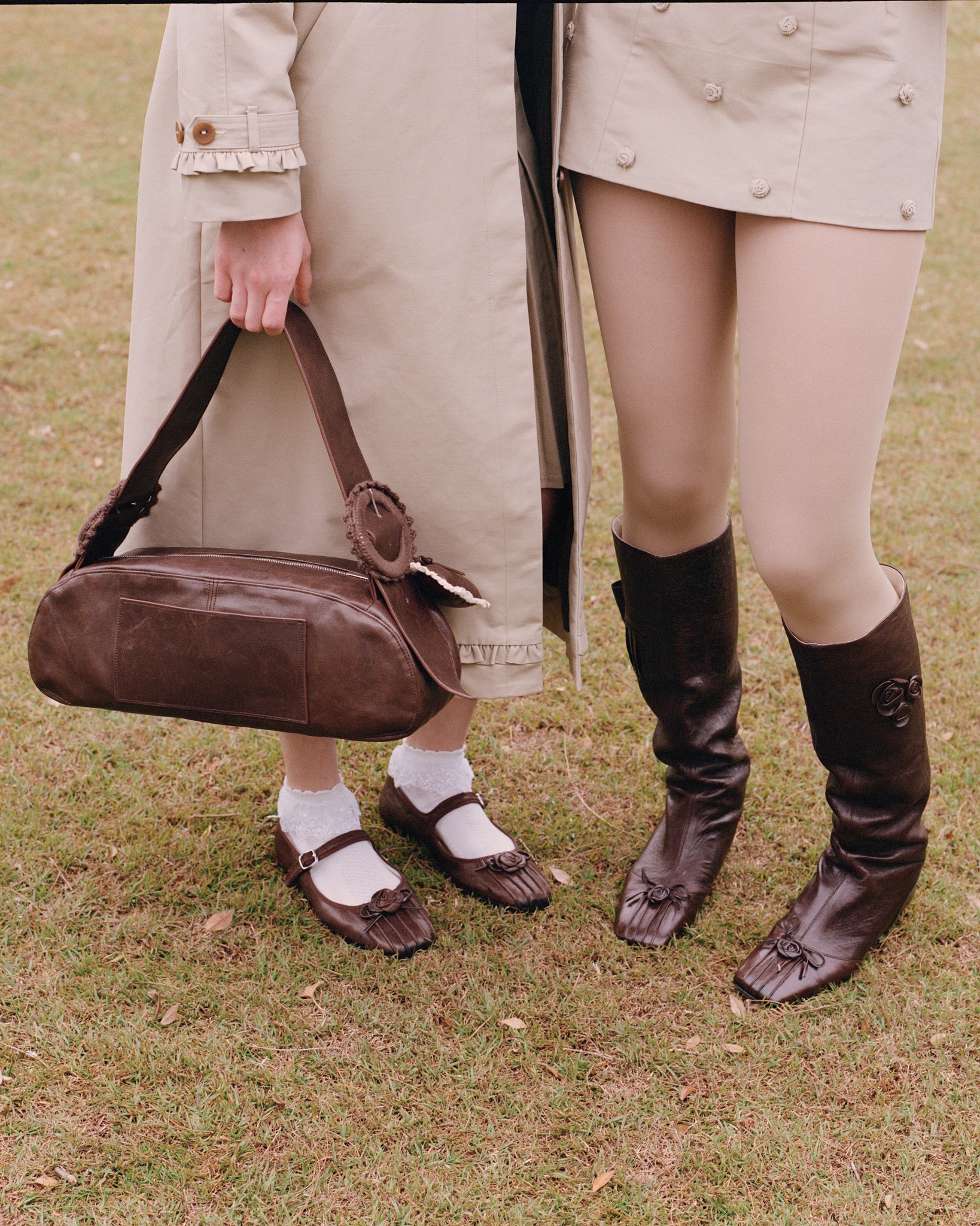 Rosette Leather Mary Janes - Saddle - Image 8