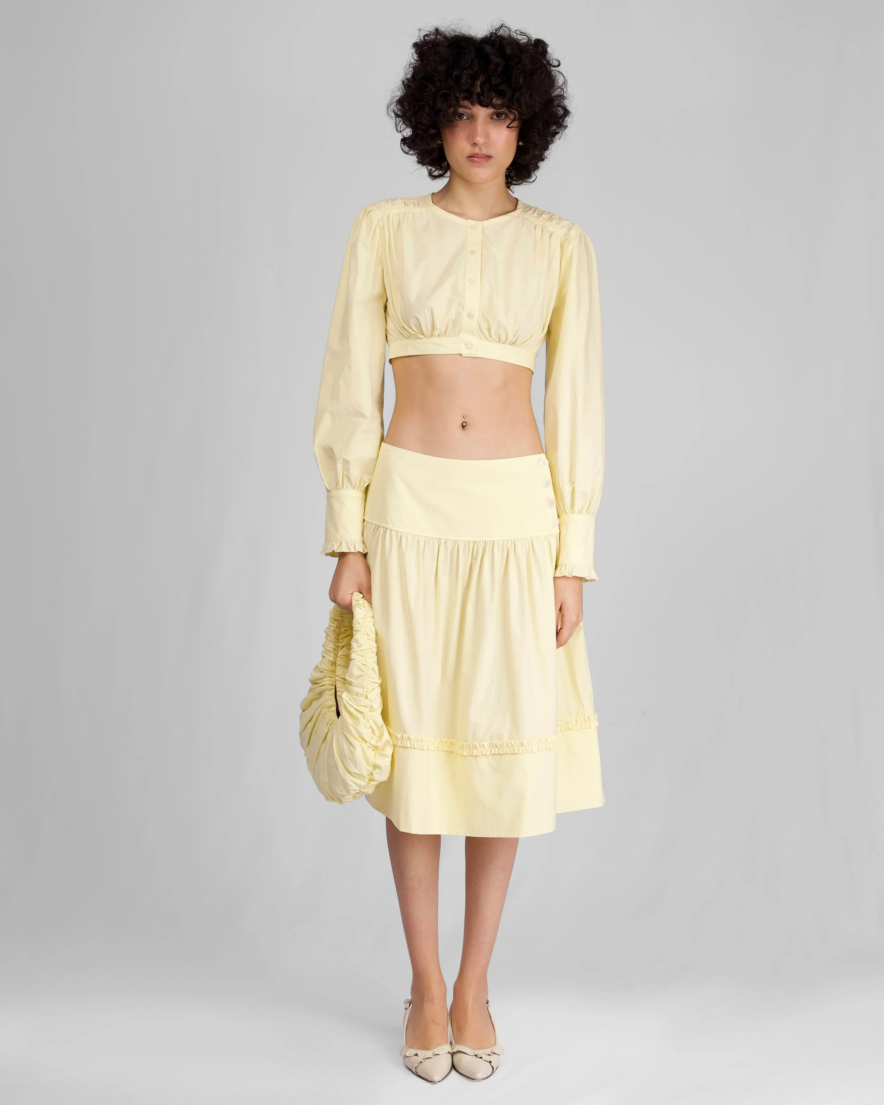Ruche Button Midi Skirt - Citrine - Image 3