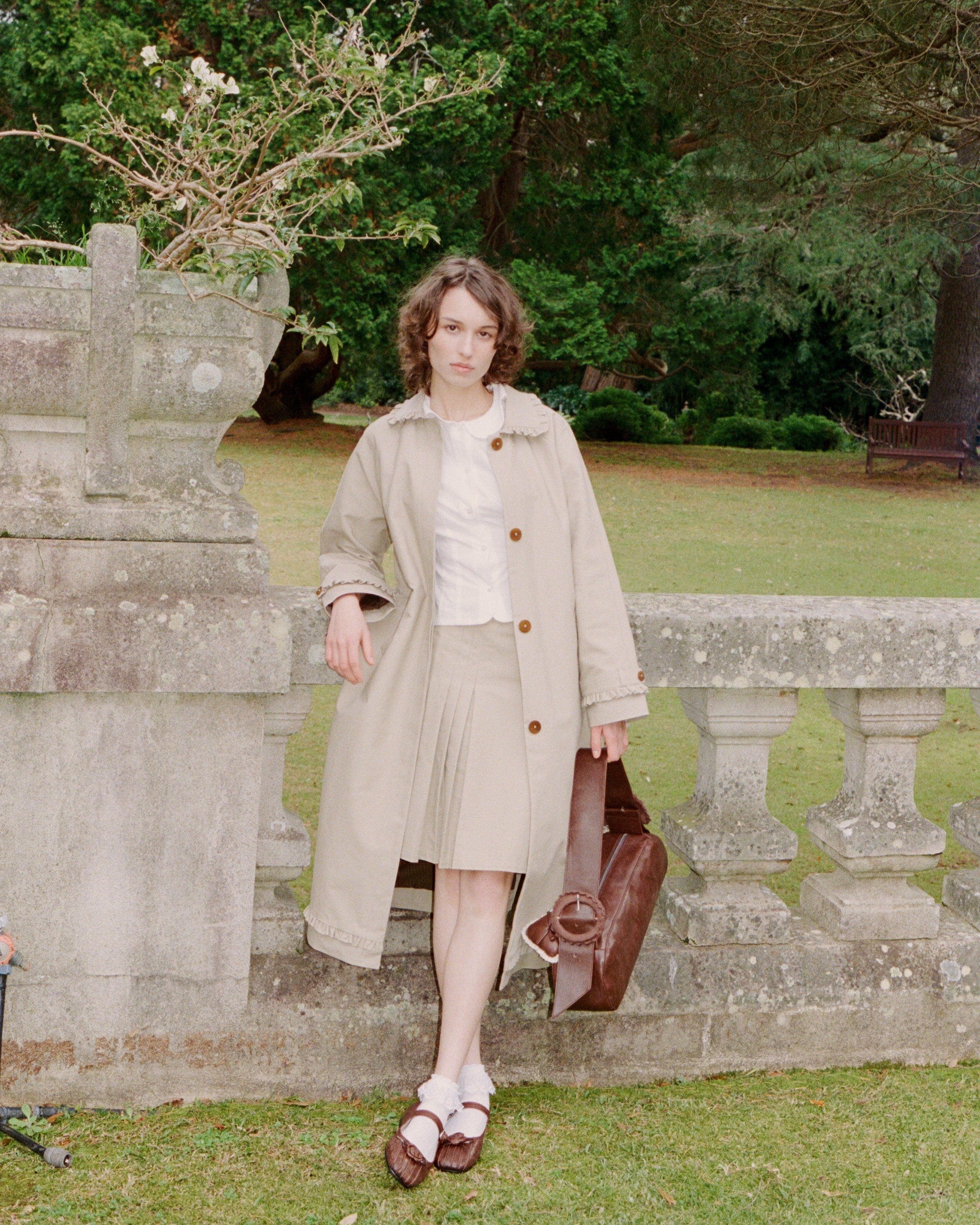 Structured Box Pleat Midi Skirt - Fawn - Image 4