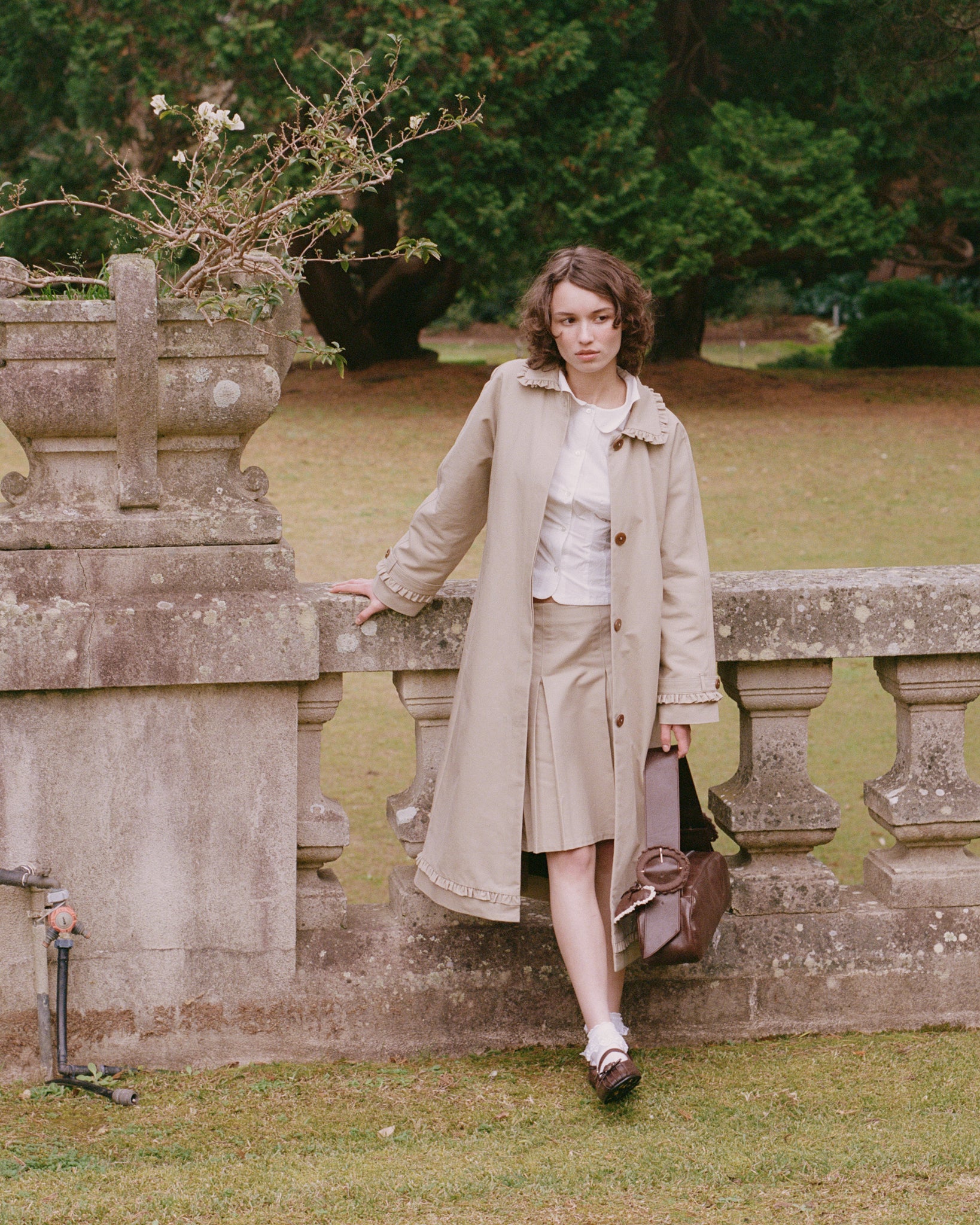 Tailored Gather Trench Coat - Fawn - Image 3
