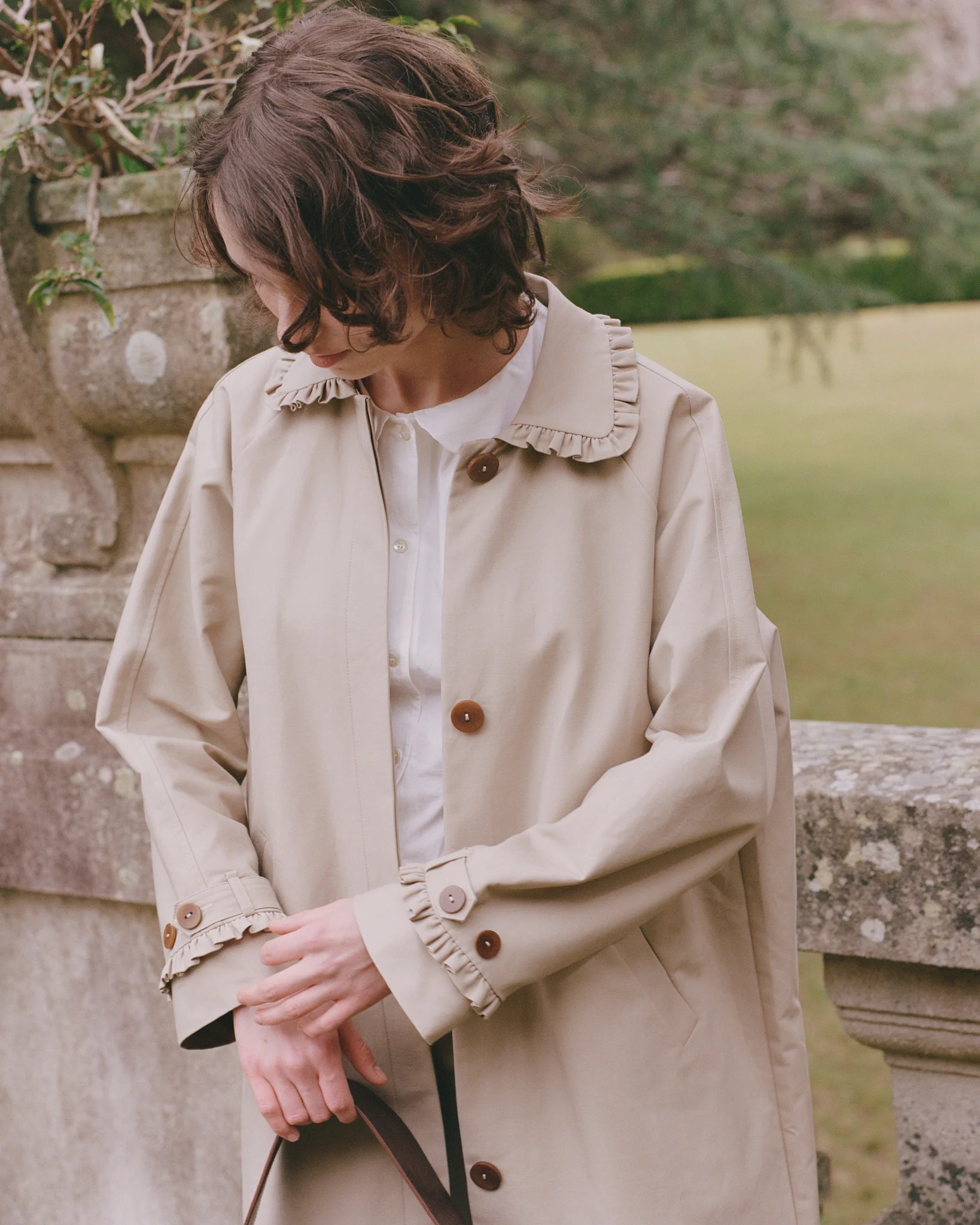 Tailored Gather Trench Coat - Fawn - Image 5