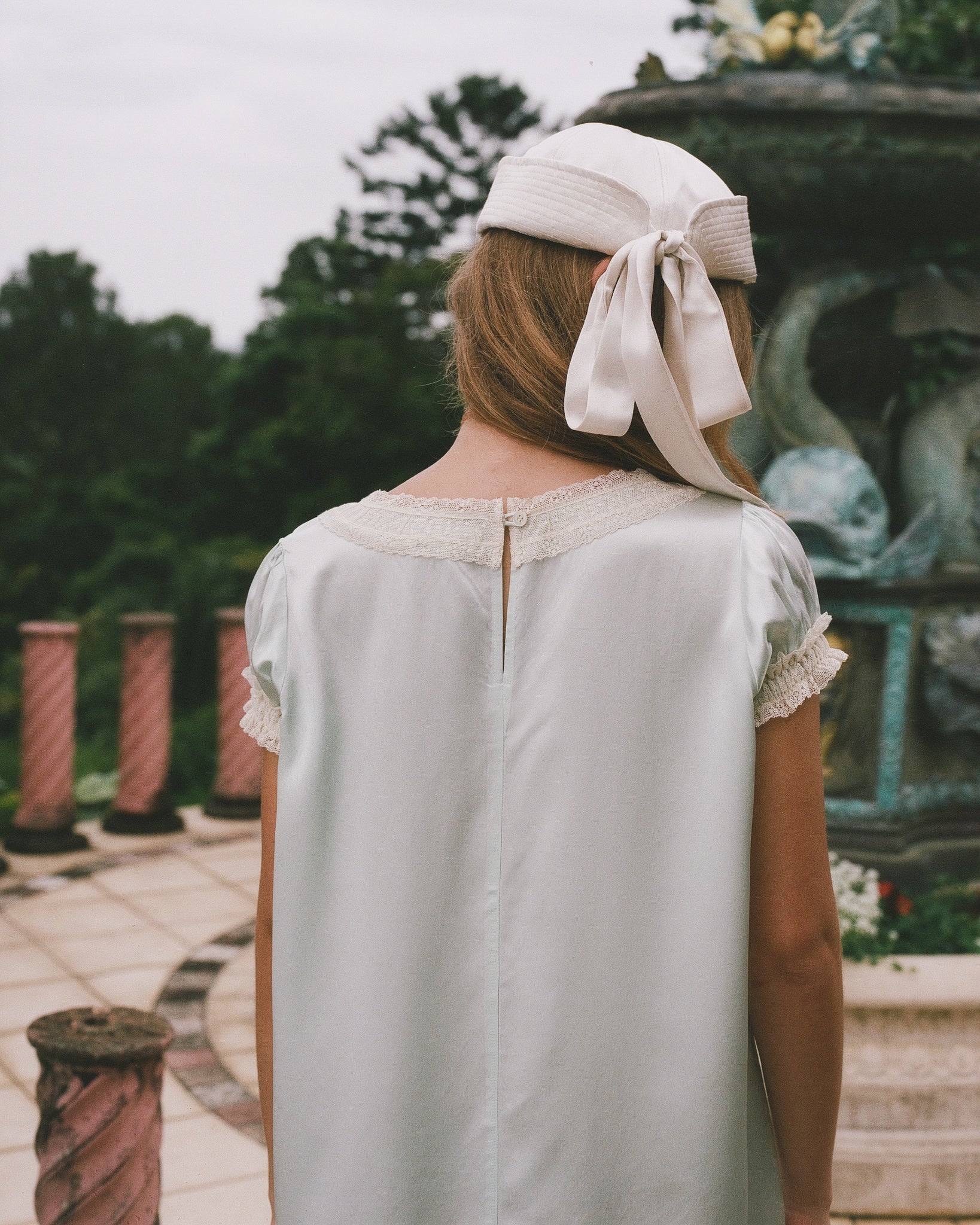 Tie Sailor Hat - White Satin - Image 7