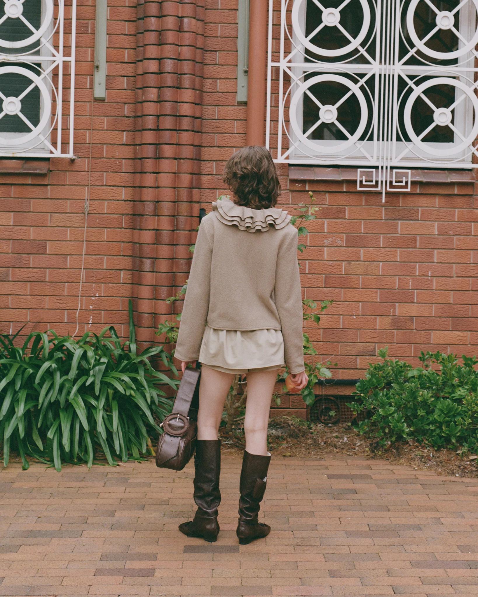 Wool Frill Neck Jacket - Fawn - Image 4