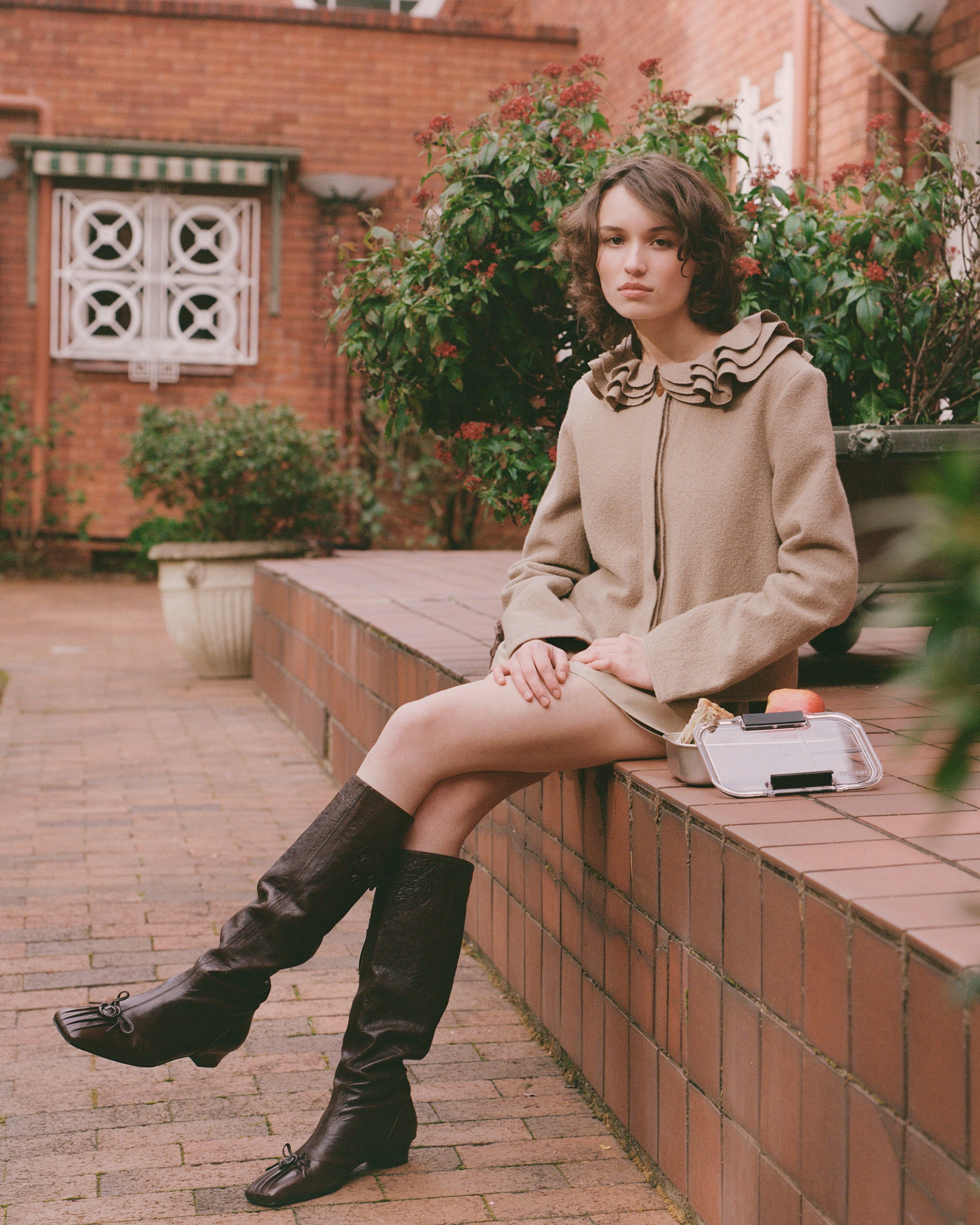 Wool Frill Neck Jacket - Fawn - Image 7
